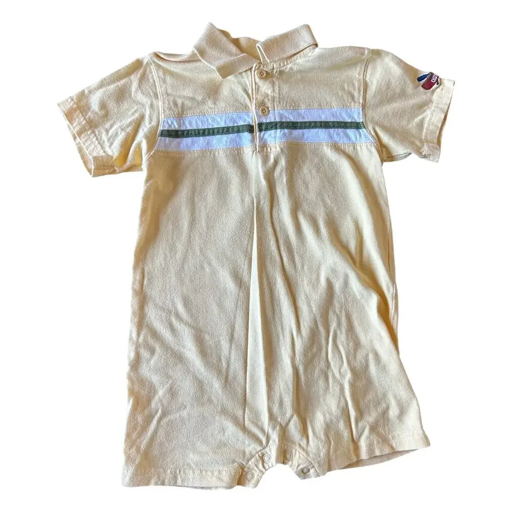 Oshkosh Vtg Boys Size 36 Months Yellow Short Sleeve Collared Romper Embroidered